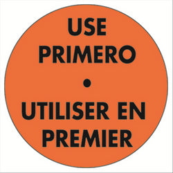 500 U. ÉTIQUETTES ADHÉSIVES "UTILISER EN PREMIER" Ø 7,5 CM ORANGE ADHESIF - vendu par 1 unités (Prix unitaire = 13 euros)