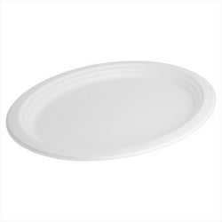 Assiettes ovales compostable et biodegradable 32x25,5x2,1 cm blanc canne à sucre - carton de 500