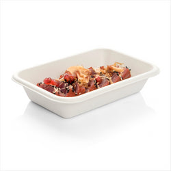 BARQUETTE COMPOSTABLE ET BIODEGRADABLE 710 ML 21,5x14x3,7 CM BLANC canne à sucre