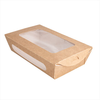 Boîtes avec fenêtre pour salade 900 ml 391 g/m² +  PE 20x12x5 cm marron carton - vendu par 200 (PU 0,31€)