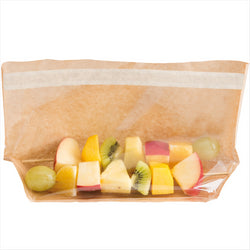 SACHETS AVEC BASE ET FENÊTRE AUTO FERMETURE 'TURTLE PACK' 50 G/M2 + 15 PLASTIQUE PP 27x15x4/4 CM NATUREL KRAFT - vendu par 100 unités (Prix unitaire = 0,102 euros)