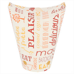 GOBELETS À FRITES AVEC FERMETURE 'PAROLE' 12 OZ - 360 ML 220 + 18 PE G/M2 6,7x12,5 CM BLANC CARTON - vendu par 100 unités (Prix unitaire = 0,086 euros)