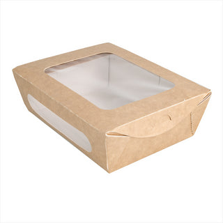Boîtes avec fenêtre pour salade 700 ml 391 g/m² +  PE 16x12x5 cm marron carton - vendu par 200 (PU 0,26€)