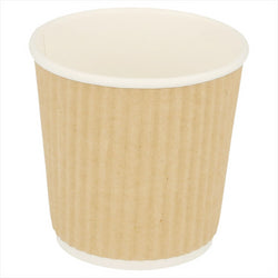 GOBELETS BOISSONS CHAUDES DOUBLE PAROI, ONDULÉ 120 ML 230 + 250 + 18 PE G/M2 Ø6,2/4,5x6 CM MARRON CARTON 