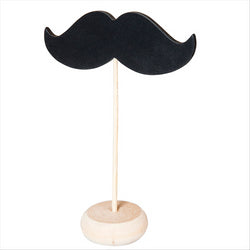 3 U. MINI ARDOISES FORME MOUSTACHE + PIÉDESTAL 11,4x4,5x10 CM NOIR BOIS - vendu par 12 unités (Prix unitaire = 4,25 euros)