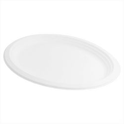 PLATEAUX OVALES COMPOSTABLE ET BIODEGRADABLE 31,8x25,5x2,2 CM BLANC canne à sucre