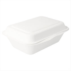 Boite burger compostable et biodegradable 600ml 13,6x18,2x6,4cm blanc canne à sucre - vendu par 1000 (PU 0,19€)