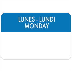 500 U. ÉTIQUETTES ADHESIVES "LUNDI" 7,5x5 CM BLEU ADHESIF - vendu par 1 unités (Prix unitaire = 7 euros)