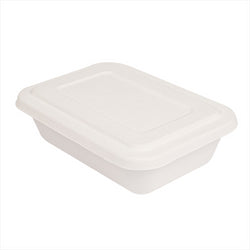 Barquette + couvercle compostable et biodegradable 800 ml 22,5x15x4 cm blanc canne à sucre - vendu par 500 (pu 0,38€)