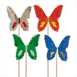DÉCORATIONS POUR GLACES "PAPILLONS METALISÉS" 15 (h) CM ASSORTI BOIS - vendu par 100 unités (Prix unitaire = 0,09 euros)