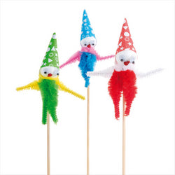 72 U. DECORATIONS GLACES "CHENILLE CLOWN" 15 CM ASSORTI BOIS - vendu par 1 unités (Prix unitaire = 18 euros)
