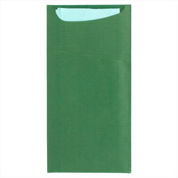 Pochette couverts + serviette 'just in time' 80 + 10pe g/m² 11,2x22,5 cm vert kraft vergé - carton de 400