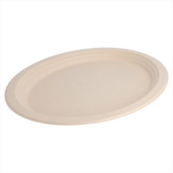 Assiettes ovales compostable et biodegradable 32x25,5x2,1 cm naturel canne à sucre - carton de 500