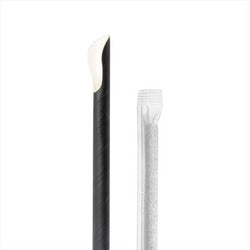 Pailles avec cuillère sous sachets blancs ø0,8x21 cm noir papier - vendu par 100 unités