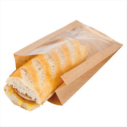 SACHETS AVEC FENÊTRE 'PACK DELICATESSEN' 50 G/M2 + 15 PLASTIQUE PP 16x11+5x21 CM NATUREL KRAFT - vendu par 100 unités (Prix unitaire = 0,074 euros)