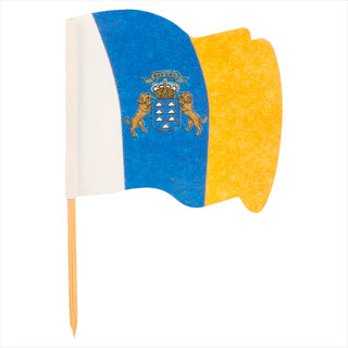 Petits drapeaux canaris 4x3/6,5 cm assorti bois - vendu par 144 (PU 0,011€)
