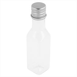 FLACONS AVEC BOUCHON EN ALUMINIUM 35 ML Ø2,5x9,6 CM TRANSPARENT  PET - vendu par 100 unités (Prix unitaire = 0,27 euros)