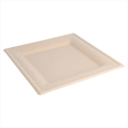 Assiettes carrées compostable et biodegradable 20x20x1 cm naturel canne à sucre - carton de 500