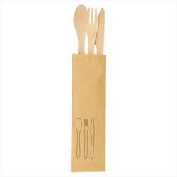 Set fourchette, couteau, cuillère 'curve' 18,5 cm naturel bois - carton de 200 unités