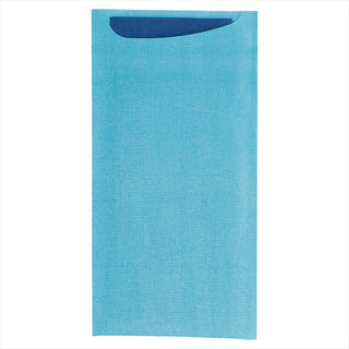 Pochette couverts + serviette airlaid style tissu bleu 33x40 cm 'just in time' 90 + 10pe g/m² 11,2x22,5 cm turquoise cellulose - vendu par 250 (PU 0,238€)