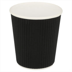 GOBELETS BOISSONS CHAUDES DOUBLE PAROI, ONDULÉ 180 ML 260 + 250 + 18 PE G/M2 Ø7,2/5,3x7,8 CM NOIR CARTON