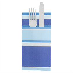 Serviettes kangourou 'bayadères' 55g/m² 40x40cm bleu airlaid style tissu - carton de 700