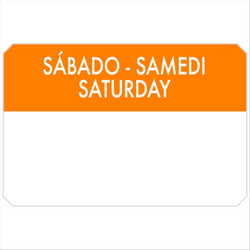 500 U. ÉTIQUETTES ADHESIVES "SAMEDI" 7,5x5 CM ORANGE ADHESIF - vendu par 1 unités (Prix unitaire = 7 euros)