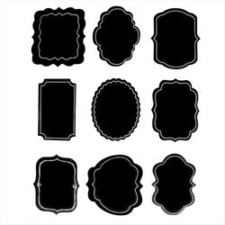 2 FEUILLES (18 U.) ÉTIQUETTES FORMES ASSORTIES NOIR VINYL - vendu par 12 unités (Prix unitaire = 3,95 euros)