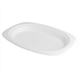 Plateaux ovales compostable et biodegradable 23,3x16,5x2 cm blanc canne à sucre - carton de 800
