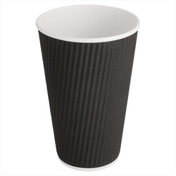GOBELETS BOISSONS CHAUDES DOUBLE PAROI ONDULÉ 480 ML 300 + 250 + 18 PE G/M2 Ø9/6x13,4 CM NOIR CARTON
