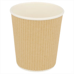 GOBELETS BOISSONS CHAUDES DOUBLE PAROI, ONDULÉ 180 ML 260 + 250 + 18 PE G/M2 Ø7,2/5,3x7,8 CM MARRON CARTON