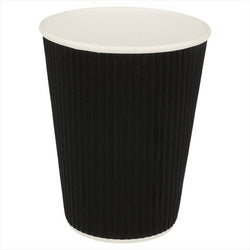 GOBELETS BOISSONS CHAUDES DOUBLE PAROI ONDULÉ 360 ML 300 + 250 + 18 PE G/M2 Ø9/6x11 CM NOIR CARTON