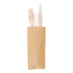 Sets fourchette+couteau+serviette 'classic' 20 cm naturel bois - carton de 100 unités