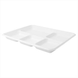 PLATEAUX 5 COMPART. COMPOSTABLE ET BIODEGRADABLE 26,5x21,5x2,5 CM BLANC canne à sucre