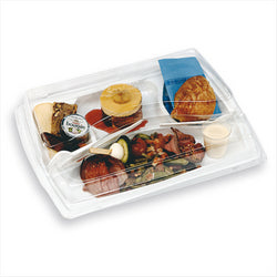 PLATEAU REPAS POUR EMPORTER + COUVERCLE 34x24 CM BLANC  PET - vendu par 100 unités (Prix unitaire = 1,2 euros)