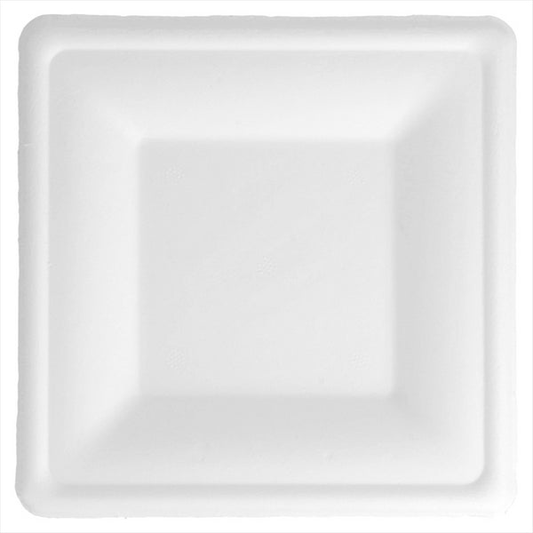Assiettes carrées compostable et biodegradable 16x16x1,5 cm blanc canne à sucre - vendu par 500 (PU 0,11€)