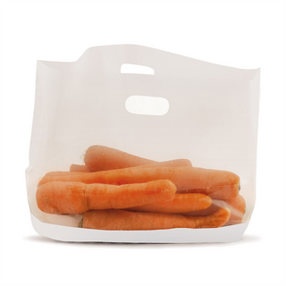 DESTOCKAGE / SACHETS AVEC BASE ET POIGNÉES 'TURTLE PACK' 50 G/M2 + 15 PLASTIQUE PP 30x18x4,5 CM BLANC KRAFT - vendu par 50 unités