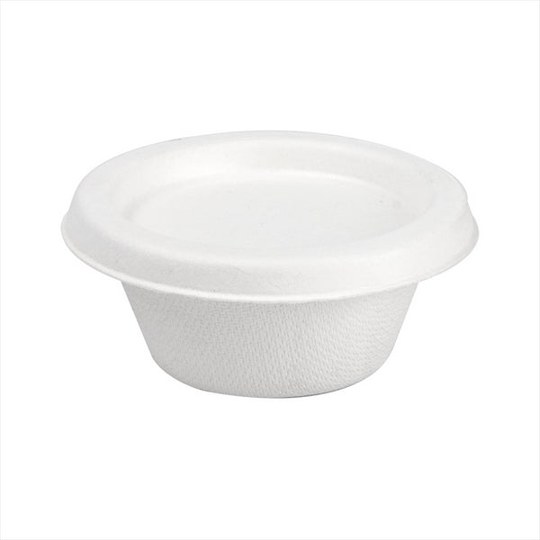 Pots à sauce 60 ml compostable et biodegradable avec son couvercles ø 6,9x3+0,7 cm blanc canne à sucre - vendu par 1000 (PU 0,127€)