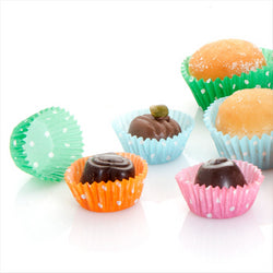 CAISSETTE PETITS FOURS - POLKA 50 G/M2 Ø 2,5x1,6 CM ASSORTI CELLULOSE - vendu par 1000 unités (Prix unitaire = 0,005 euros)
