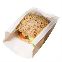 SACHETS AVEC FENÊTRE 'PACK DELICATESSEN' 50 G/M2 + 15 PLASTIQUE PP 14x9+5x17 CM BLANC KRAFT - vendu par 100 unités (Prix unitaire = 0,065 euros)