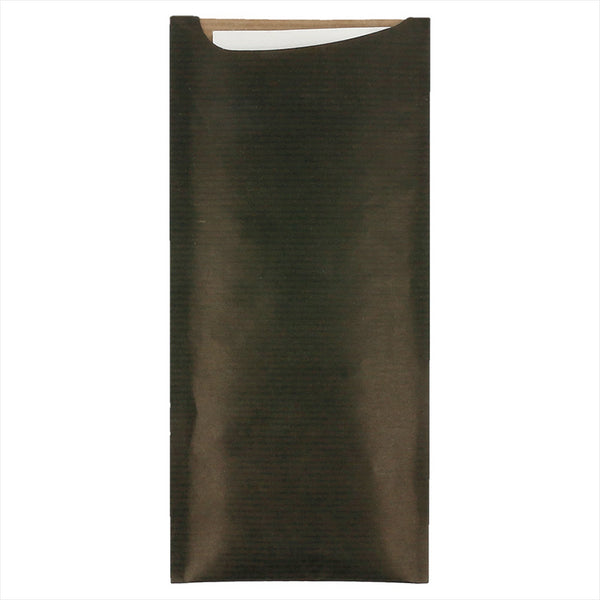 Pochette couverts + serviette  8,5x19,5 cm noir kraft vergé - vendu par 250 (PU 0,11€)