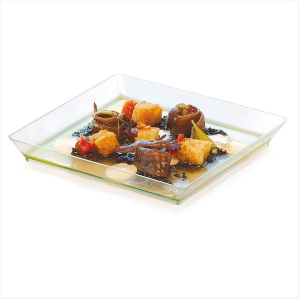 PLATEAUX 13x13x1,6 CM VERT D'EAU PLASTIQUE PS - vendu par 100 unités