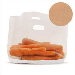 SACHETS AVEC BASE ET POIGNÉES 'TURTLE PACK' 50 G/M2 + 15 PLASTIQUE PP 30x18x4,5 CM NATUREL KRAFT - vendu par 50 unités (Prix unitaire = 0,109 euros)