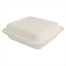 Boite "m" compostable et biodegradable 20x20x7,5 cm blanc canne à sucre - vendu par 200 (pu 0,41€)
