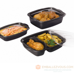 Barquette avec couvercle marmipack chaud noir et transparent 1800 ml vendu par 200 - ma1800n