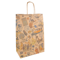 Sac papier kraft avec anses 'vintage' 20+10x29cm naturel kraft - carton de 250