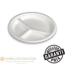 Assiette fibre de canne 3 compartiments ø26cm carton de 500 - afc 260 3c