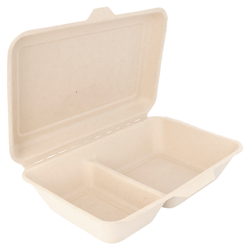 Boite 2 compart. compostable et biodegradable 1000 ml 16,5x22,5x6,4 cm naturel canne à sucre - vendu par 500 (pu 0,29€)