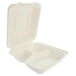 Boite "m" 3 compart. compostable et biodegradable 20x20x7,5 cm blanc canne à sucre - vendu par 200 (pu 0,35€)