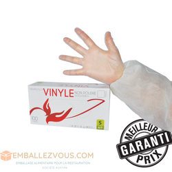 Gants vinyle non poudrés qualité supérieure - Taille S,M,L,XL- vendu par 100